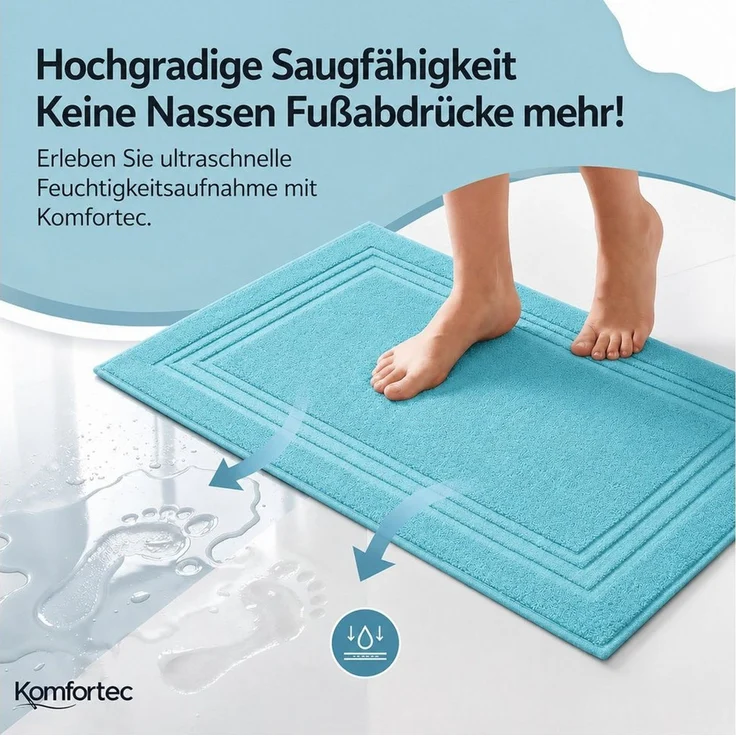 Komfortec Badematte Badvorleger aus 100% Baumwolle, Waschbar Duschmatte, Frottee, Rechteckig, 600 g/m², 2er Set, Saugfähig & Schnelltrocknend – Bild 3
