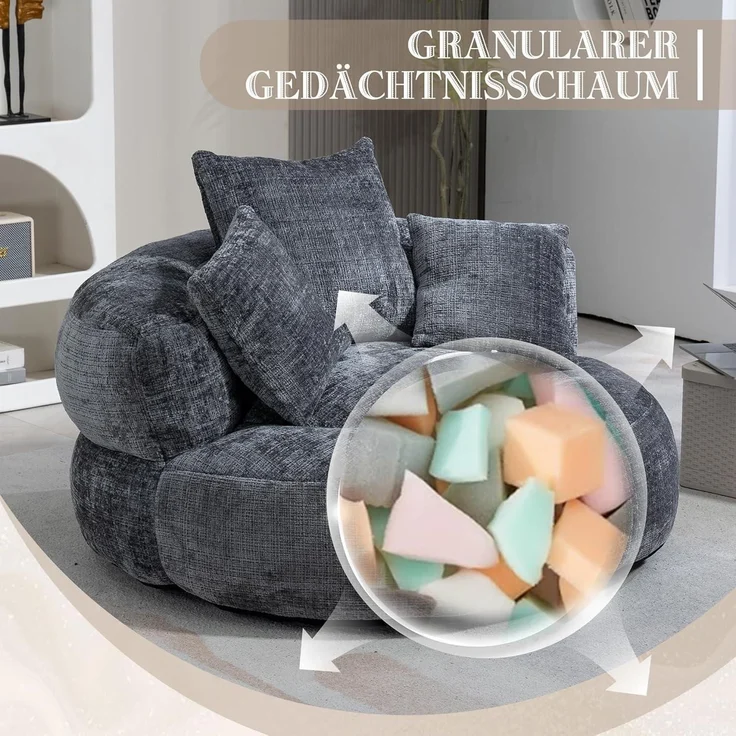 Couch Boneless Sitzsack 3 Kissen Chenille Outdoor Gaming Grau – Bild 7