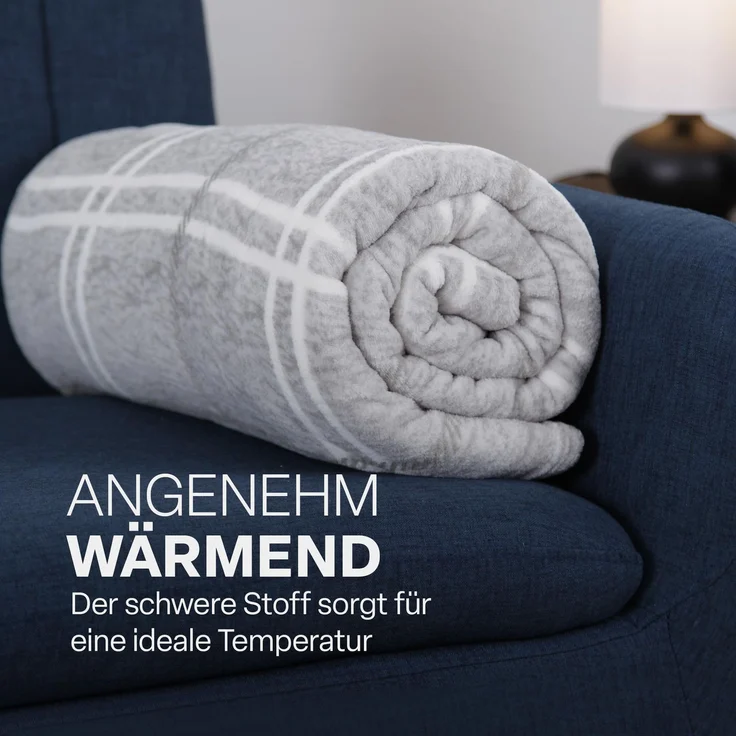 Kuscheldecke ( Grau ) XXL - 220x240cm - hochwertige Fleecedecke, große weiche Wohndecke Karo Muster - kuschelig weich – Bild 5