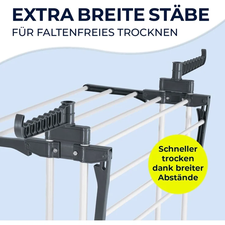 EASYmaxx Klappbarer Wäscheständer | Effizientes Trocknen mit 3 Ebenen, 2 Seitenflügeln & leichtem Aufbau | Platzsparend, vielseitig und mobil für drinnen und draußen, Grau/Weiß – Bild 6