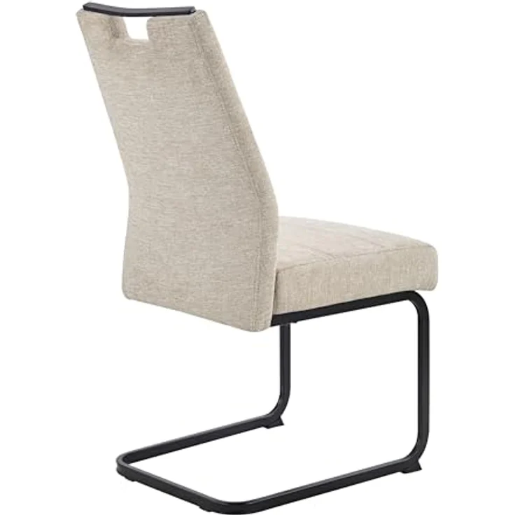 Hela Tische, 2er Set Esszimmerstuhl Freischwinger Kerstin, Bezug Webstoff Beige, Vierkantgestell + Griff Schwarz, Komfortsitz Federkorb, 140kg belastbar – Bild 9