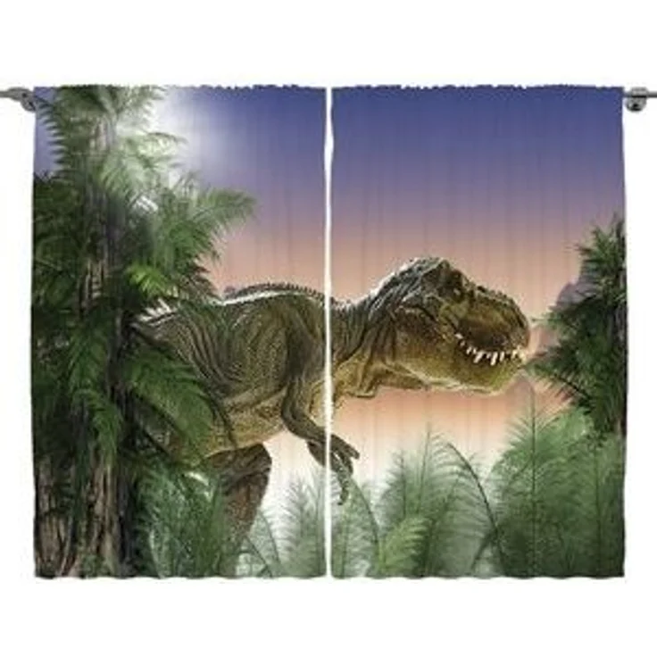 Abakuhaus Gardine Schlafzimmer Kräuselband Vorhang mit Schlaufen und Haken, Jurassic Dinosaurier im Dschungel – Bild 4