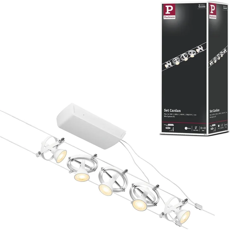 Paulmann No. 94438 Seilsystem Cardan 5 Spots Weiß ohne Leuchtmittel DC 60VA