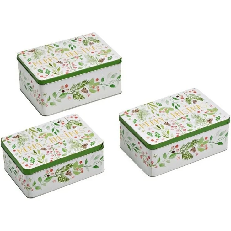 matches21 HOME & HOBBY Vorratsdose Große Metall Plätzchendosen Merry Christmas Spruch weiß im 3er Set, Metall, (3-tlg), Eckige Weihnachten Blech Vorratsdosen als Keks-Dosen in 21, 19, 17 cm – Bild 2