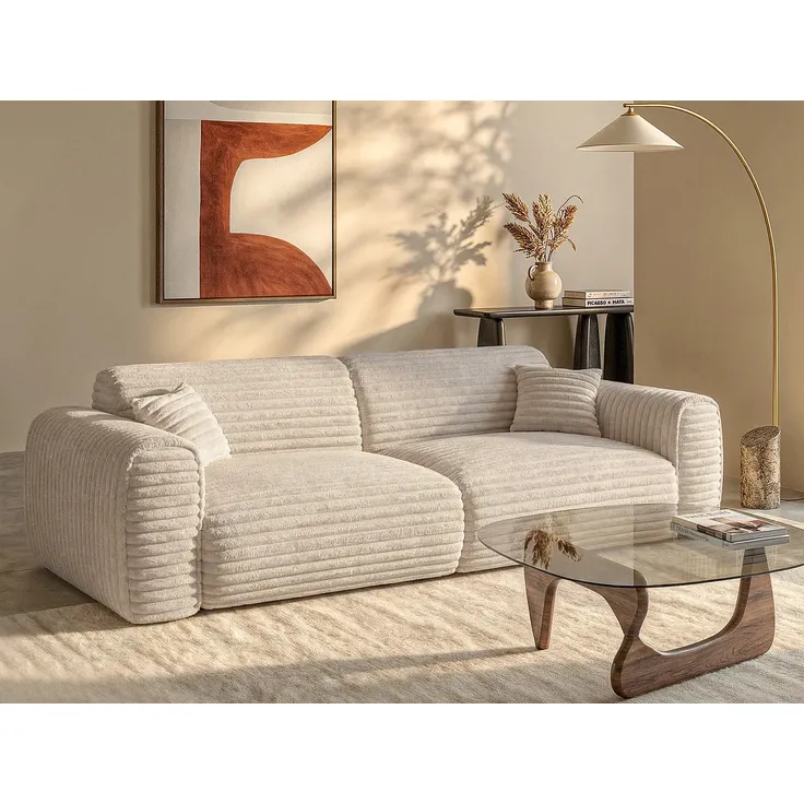 Vente-unique - POGNIA Sofa SamtStoff Beige - B 100 cm x H 73 cm x L 236 cm