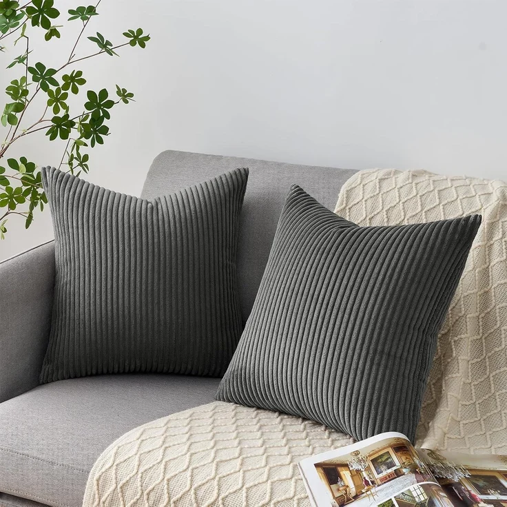 4er Set Kissenbezüge 50x50cm Dunkelgrau Kordsamt Sofakissen Kindergeeignet – Bild 3