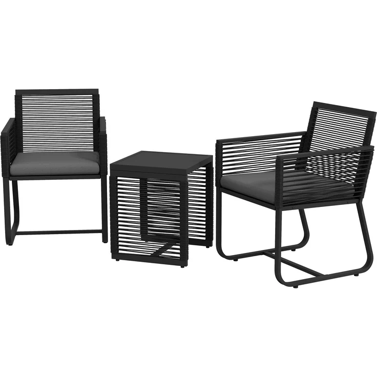 3-teiliges Bistro-Set, Balkon-Set, Terrassen-Set, wetterbeständig, modernes Design, 53 cm x 57 cm x 77 cm, Schwarz + Grau--Schwarz--77x53x57cm--YOUDENOVA – Bild 2