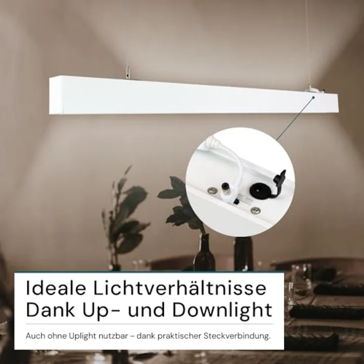 LUXULA LED Pendelleuchte 120 cm, 30W 3600lm, einstellbar 3000-6500K, Aluminium hängend, blendfrei UGR<19, ideal für Büro und Esszimmer – Bild 3