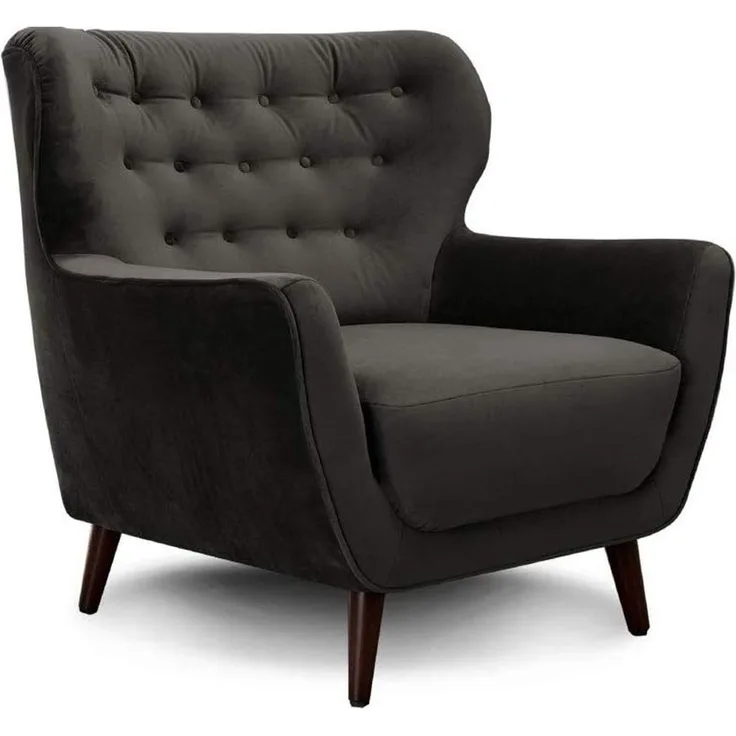 CAVADORE Sessel Abby / Retro-Polstersessel im Samt-Look mit Knopfverzierung / 87 x 89 x 88 / Samtoptik, grau