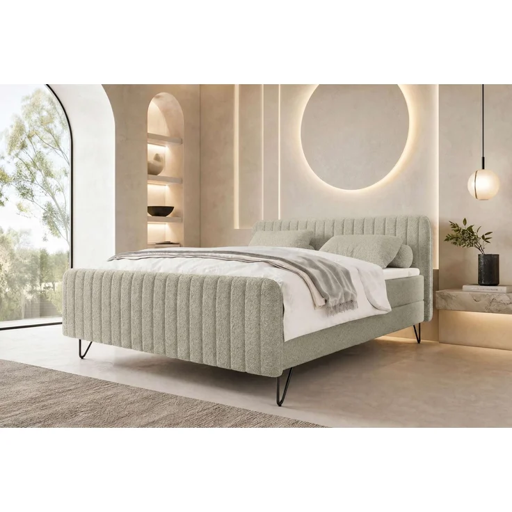 Boxspringbett Aurelio - Boucle-Stoff - creme - 160x200 cm – Bild 2