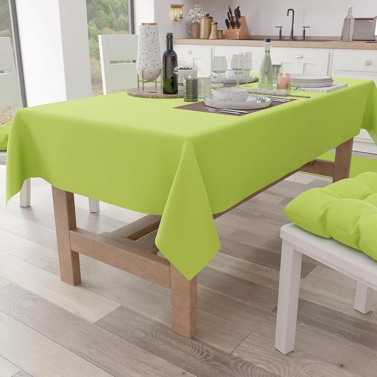 PETTI Artigiani Italiani - Rechteckige Tischdecke, Elegante Tischdecke, einfarbige Tischdecke aus Baumwolle, Küchentischdecke, hellgrüne Tischdecke für 12 Plätze (140x240 cm), 100% Made in Italy