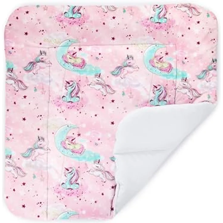 Balbina® Wickelunterlage Wickeltischauflage Wickelauflage baumwolle 75x85 I Pink Einhorn – Bild 3