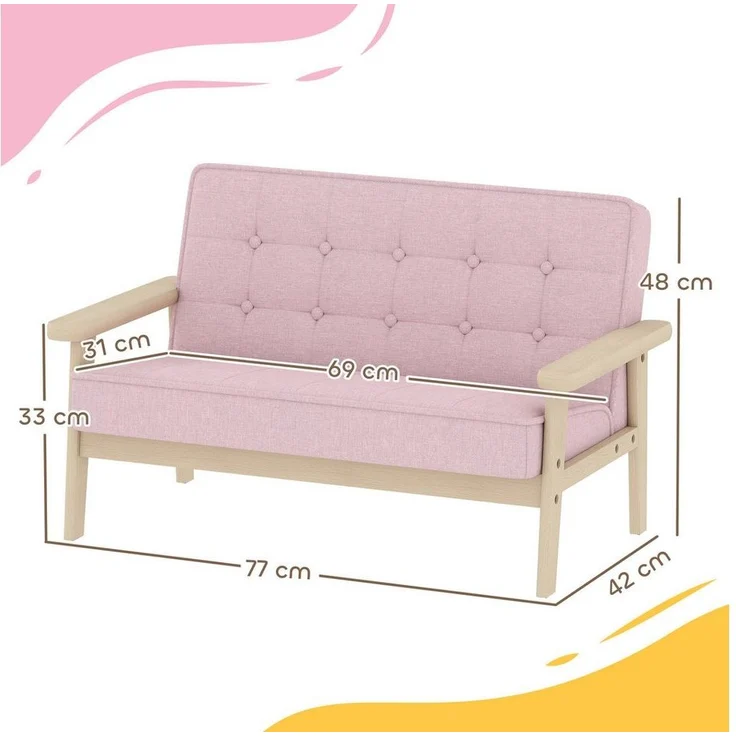 AIYAPLAY Kindersessel mit Holzrahmen (Kindersofa, 1-St, gepolsterter Kinderstuhl), für Kinderzimmer, Spielzimmer, Rosa – Bild 2