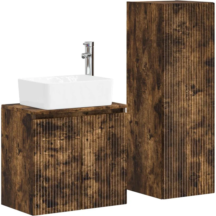 vidaXL Badezimmerschrank-Set 2 stk. Geräucherte Eiche 3406128 – Bild 2