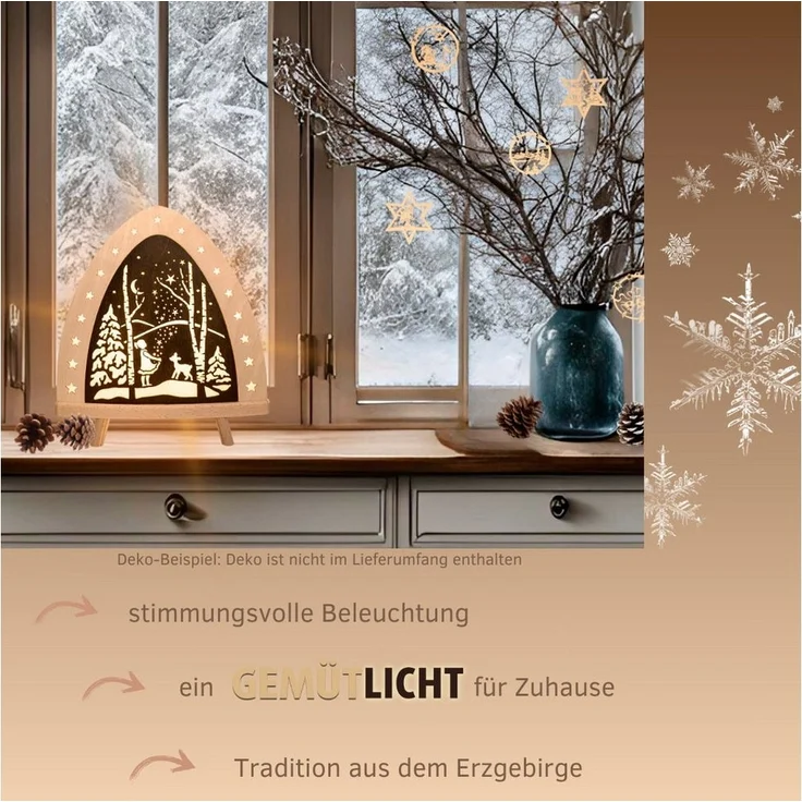 Weigla Lichterbogen LED Sterntaler, Holz Dekolampe, Märchen, NATUR-BRAUN, Made in Germany (1-tlg), Erzgebirge garantiert, Weihnachtsdeko Innen, Weihnachtsbeleuchtung – Bild 3