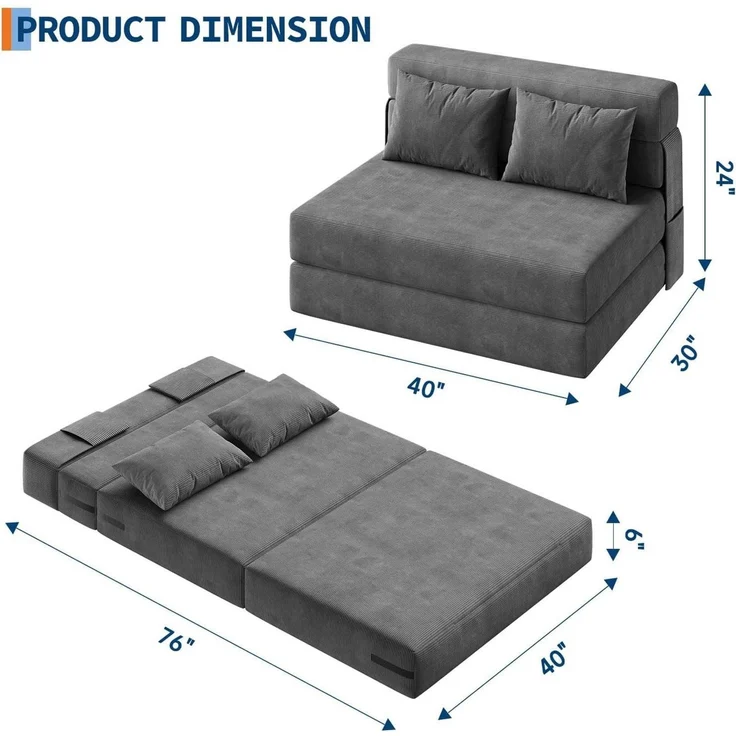 GarveeMore Schlafsofa mit Kissen,ausklappbares Zweisitzer-Sofa,umwandelbarer Schlafplatz, Lounge mit getuftetem für Wohnzimmer,Schlafzimmer,Gästezimmer – Bild 2