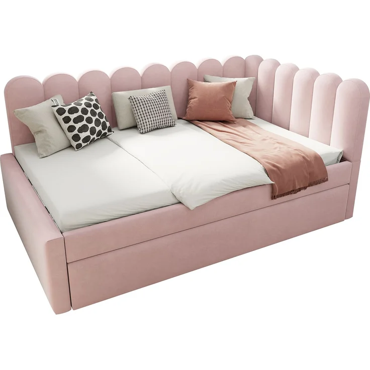 ZUBALIYA Schlafsofa 140x200 cm, Ausziehbett, mit Polsterstoffbezug, Rosa, ohne Matratze – Bild 15