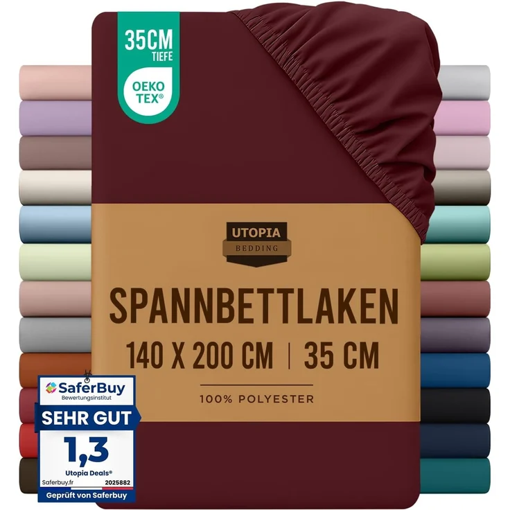 Utopia Bedding - Spannbettlaken 140x200 cm - Burgunderrot - Gebürstete Polyester-Mikrofaser Spannbetttuch - 35 cm Tiefe Tasche