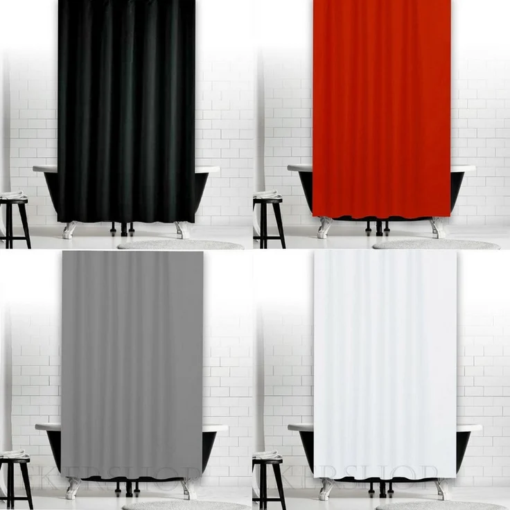 Ekershop Duschvorhang Textil Uni Farben Weiß Schwarz Rot Grau Breite 240 cm für Duschstange Breite 240 cm (inkl. Ringe), Höhe 200 cm, wasserabweisend, waschbar, bügelbar – Bild 3