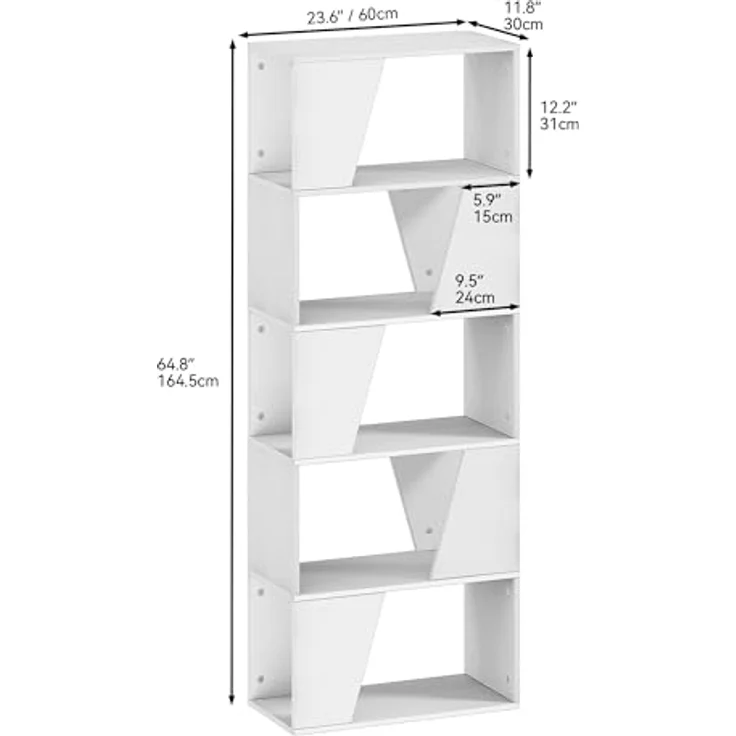 YITAHOME Bücherregal, 5-stöckiges hohes Standregal, industrielles Bücherregal, bodenstehendes Regal, Lagerregal mit offenen Regalen für Wohnzimmer, Schlafzimmer, Heimbüro, Weiß – Bild 3