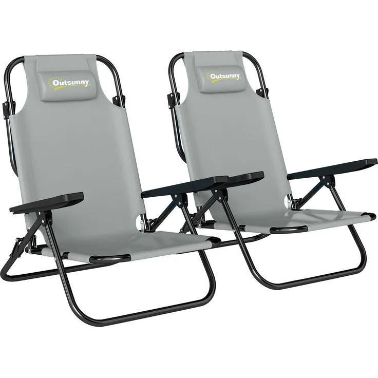 Set mit 2 tragbaren Campingstühlen, 75.0×63.0×80.0cm, Grau, MELAYR
