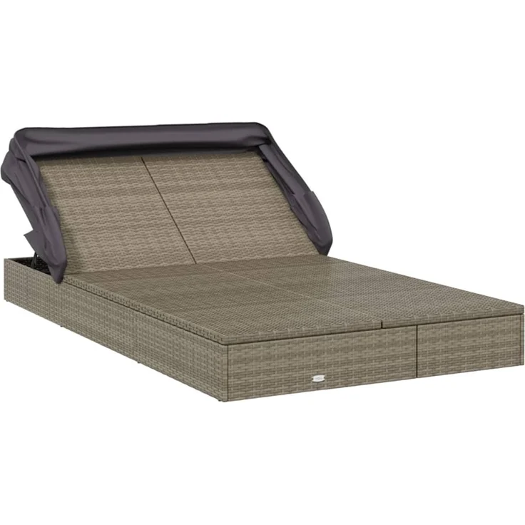 2-Personen-Sonnenliege, Gartenliege mit Dach Grau 213 x 118 x 97 Poly Rattan – Bild 3
