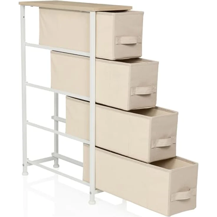 hjh LIVING Kommode mit 4 Stoffschubladen FOLDRESS S 20 x 48 x 76 cm Schubladenkommode Organizer, höhenverstellbare Fußgleiter, Metall-Gestell, Beige – Bild 7