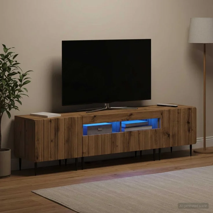 vidaXL 3-teiliges LED TV Regal ZWOLLE Artisan-Eiche Holzwerkstoff 3416528 – Bild 1