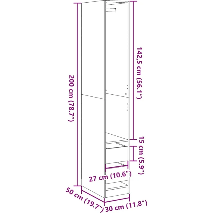vidaXL Kleiderschrank Räuchereiche 30x50x200 cm Holzwerkstoff 3307742 – Bild 10