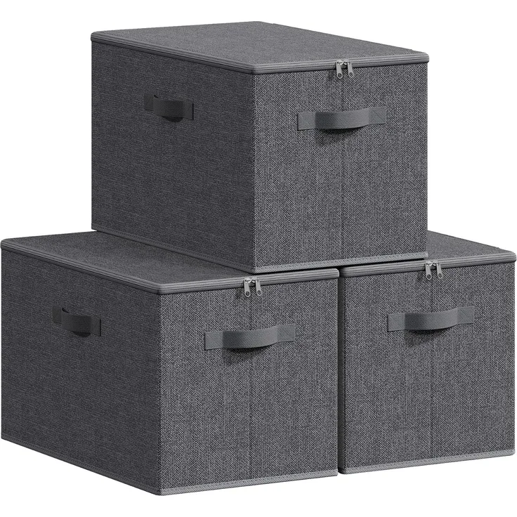 SONGMICS Faltbare Aufbewahrungskisten mit Griffen, 3er Set, Kleidung Organizer, Vliesstoff, 40 x 30 x 25 cm, grau