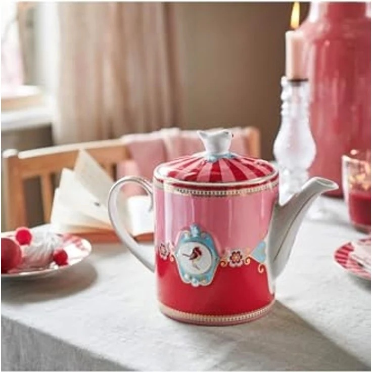 PiP Studio Teekanne Love Birds Medallion Teekanne rot/pink 1,3l, Teapot Love Birds Medallion Red-Pink 1.3ltr – Bild 2