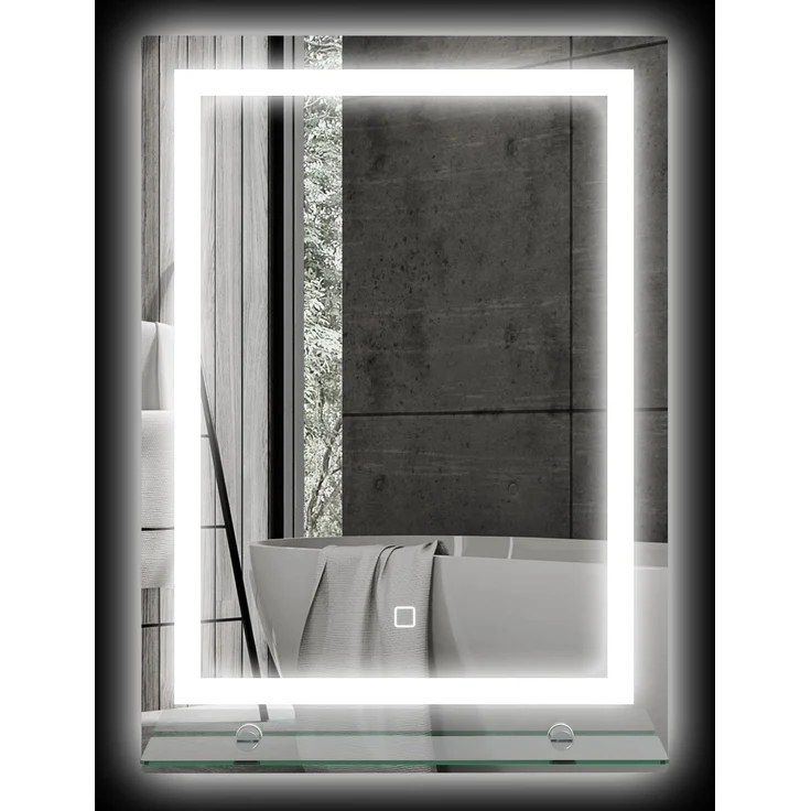 MELAYR, LED-Badspiegel, dimmbar, Anti-Beschlag, Touch-Schalter, Ablage, 50 x 70 cm, Silber – Bild 2