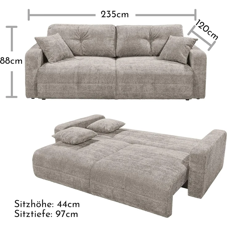 Schlafsofa Bullet von ED Exciting Design – Komfortables Mikrofaser-Sofa mit Nosagfederung Farbe Taupe, Bettkasten und Liftbeschlag – Bild 2