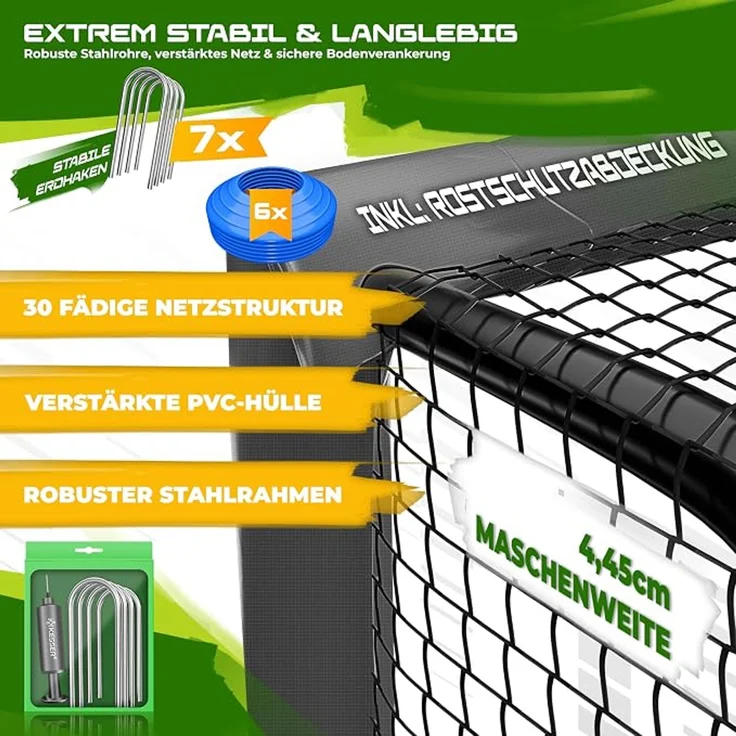 KESSER® Fußballtor für Garten robustes Outdoor Training Schusstraining UV-beständigem Netz, Stahlrahmen mit Polsterung, Erdhaken, Luftpumpe, Hüttchen, Montagezubehör für Kinder und Erwachsene Anthrazit, 240cm, Ohne Torwand – Bild 3