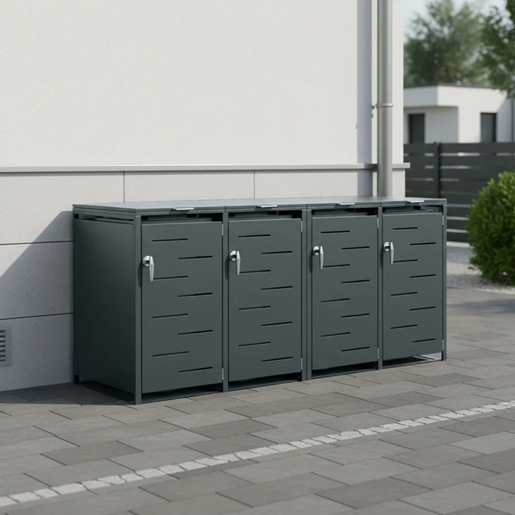 STEELSØN 'Diorus' Mülltonnenbox 4er je 240 Liter, anthrazit, Mülltonnenverkleidung aus Stahl mit Sichtstreifen, wetterfest, 116x80x268 cm, abschließbare Müllbox für 4 Tonnen – Bild 8