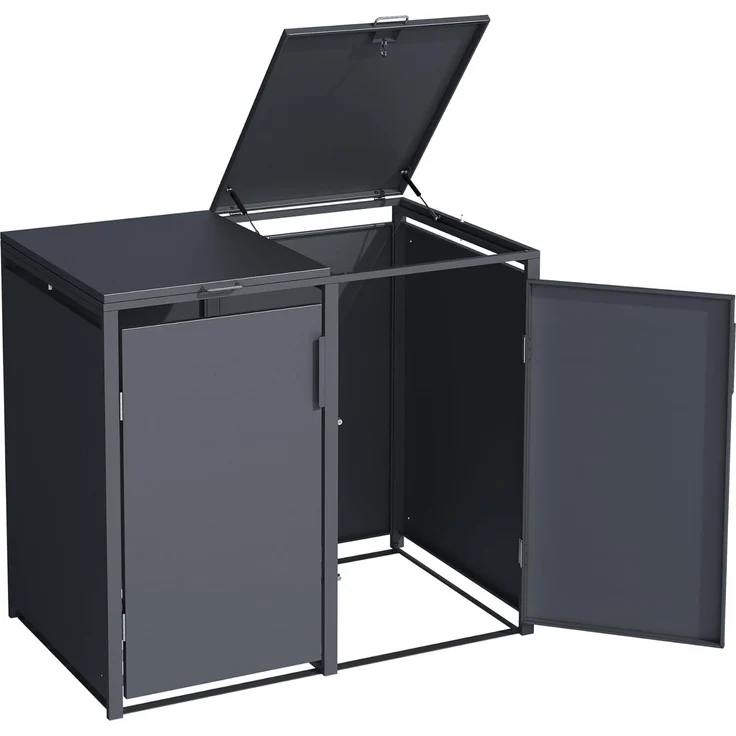 DEGAMO MÜNCHEN Mülltonnenbox 3-er, Stahl verzinkt, anthrazit, 175x62x102cm für 3x kleine Tonne 120 Liter – Bild 3
