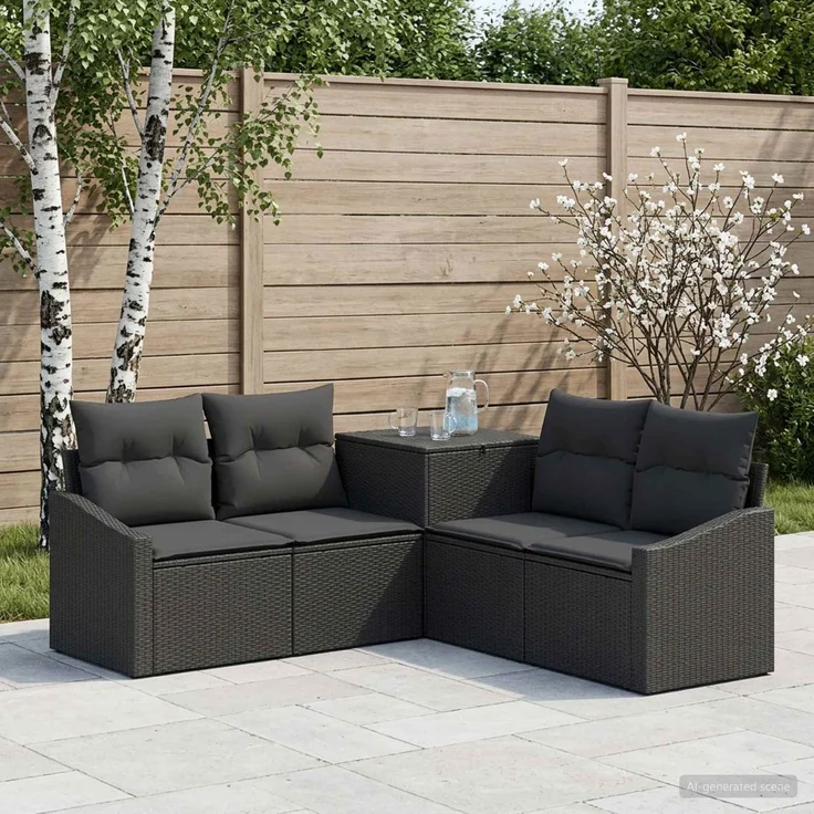 vidaXL Sofa Set 5 stk. Schwarz Polyrattan und Stahl 3447811 – Bild 1
