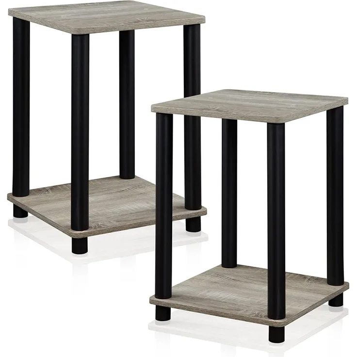 Furinno Haydn Beistelltisch, holz, Französische Eiche Grau/Schwarz, 34.04 x 34.04 x 50.8 cm