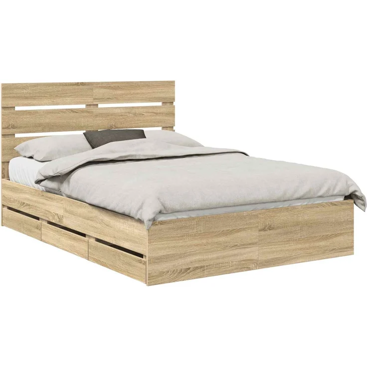 vidaXL Bettrahmen Sonoma-Eiche 140 x 200 cm Ingenieurs Holz 3411829 – Bild 2