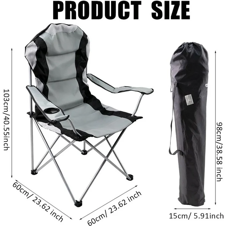AKKEE Campingstuhl Klappstuhl mit Stahlrahmen, Anglerstuhl, mit Getränkehalter, bis 150KG – Bild 2