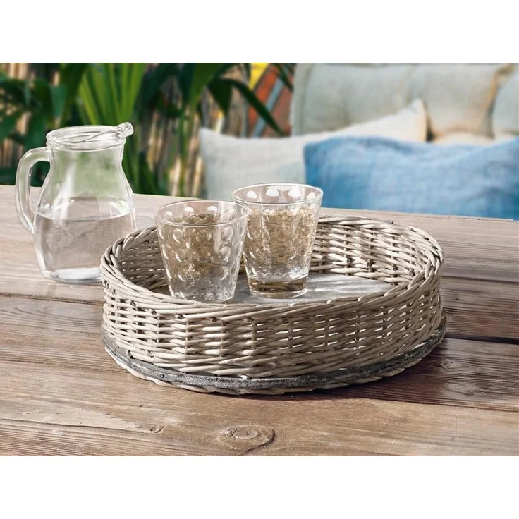 Tablettkorb aus Weide im Shabby Look, grau, rund, Serviertablett, Dekotablett, Obstkorb, Weidenkorb – Bild 2