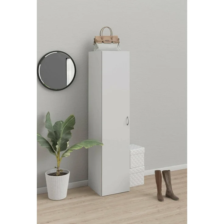 Dmora - Eintüriger Kleiderschrank mit drei Innenregalen, Farbe Weiß, Maße 39 x 175 x 41 cm