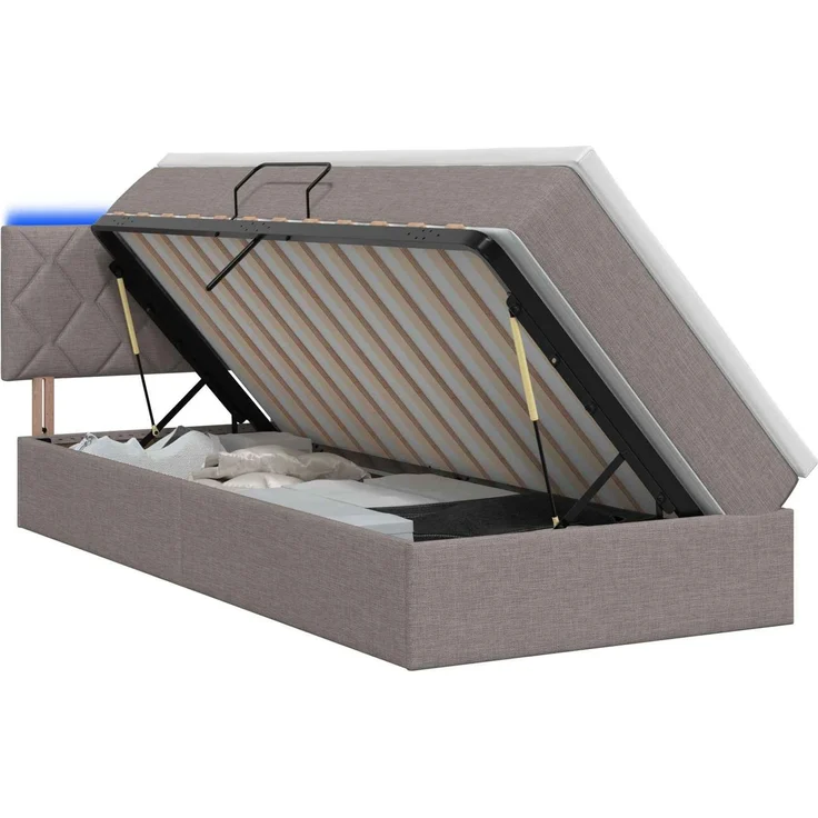 vidaXL LED-Speicherbett mit Matratze Taupe 100 x 200 cm Stoff 3459108 – Bild 2