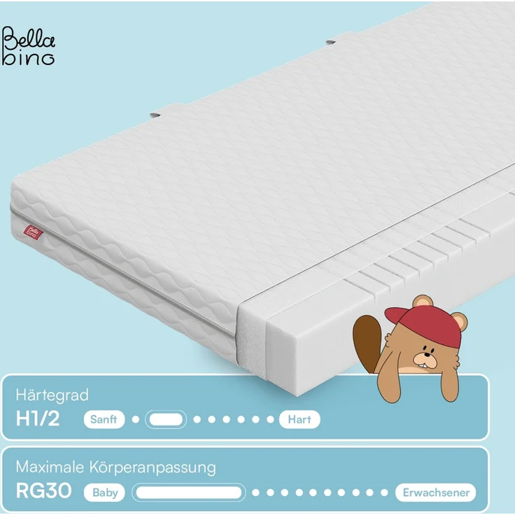Bellabino 'Twist' Baby- und Kindermatratze 120x200 cm, Höhe 15 cm, Härtegrad H1/H2, wendbare 7-Zonen Kaltschaummatratze, abnehmbarer Bezug, Matratze für Kinder ab Geburt bis 13 Jahren – Bild 2