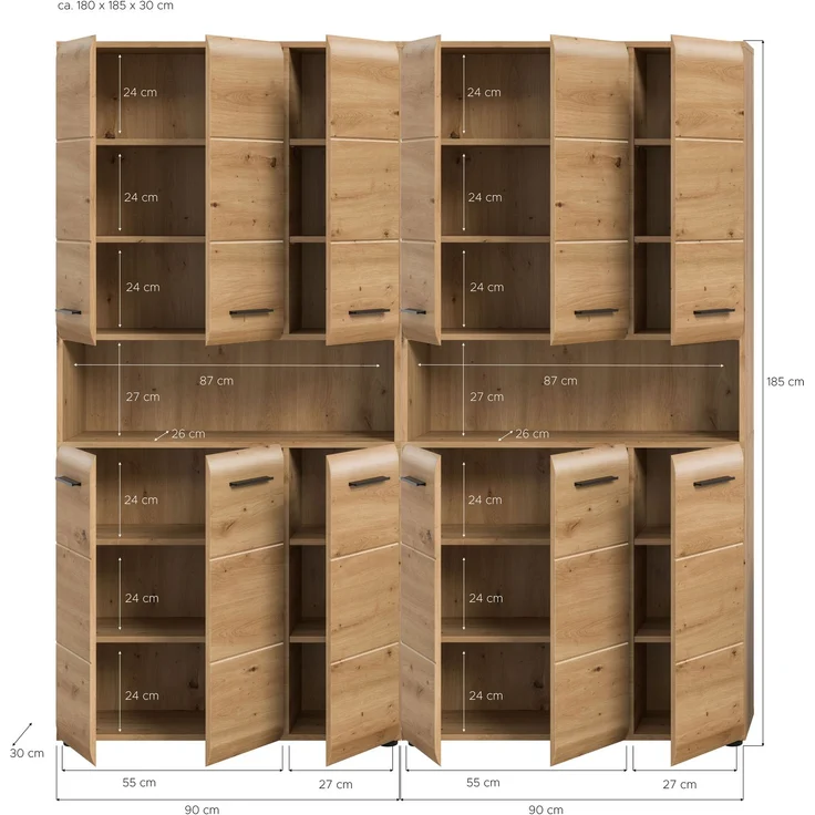 Badkombination (B/H/T: 180x185x30 cm) in Artisan Oak Nachbildung und Artisan Oak Nachbildung – Bild 4