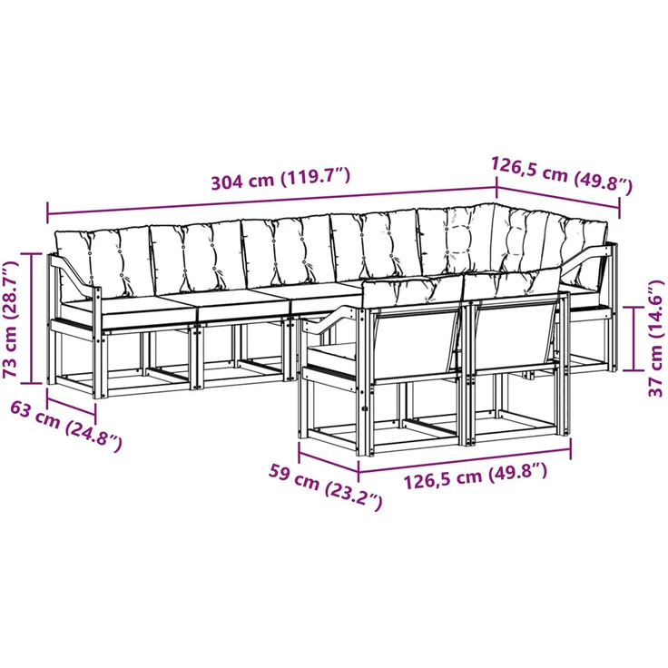 vidaXL Outdoor-Sofagarnitur 8 stk. 7-Sitzer Weiß und Hellgrau 3389605 – Bild 12