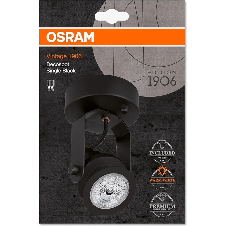 Osram Vintage Edition 1906, Decospot Single, Schwarz, Wand- und Deckenleuchte, IP20, inklusive Leuchtmittel, Aluminiumgehaeuse – Bild 6
