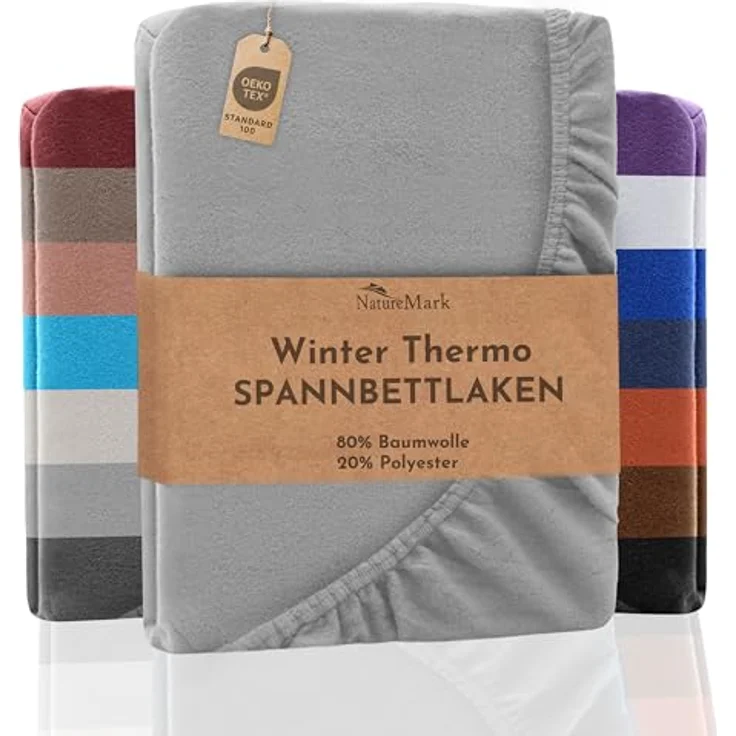 NatureMark Spannbettlaken Winter Thermo Fleece Spannbetttuch, 80% Baumwolle und 20% Polyester, Gummizug: rundum, (1 Stück), 140 x 200 cm bis 160 x 200 cm - Silber grau – Bild 2