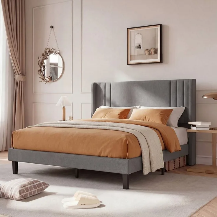 PXloue Polsterbett Daybett Jugendbett, Leinen Polsterbett, mit Lattenrost, hohem Kopfteil, 140x200 cm