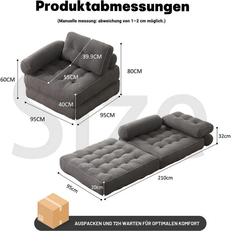 LITBIRD Schlafsofa faltbar, 4-in-1 Multifunktionssofa, Sitzsack-Sofa, Relaxsessel, 1 Teile, Spielsofa & Gästebett für kleine Räume – Bild 2